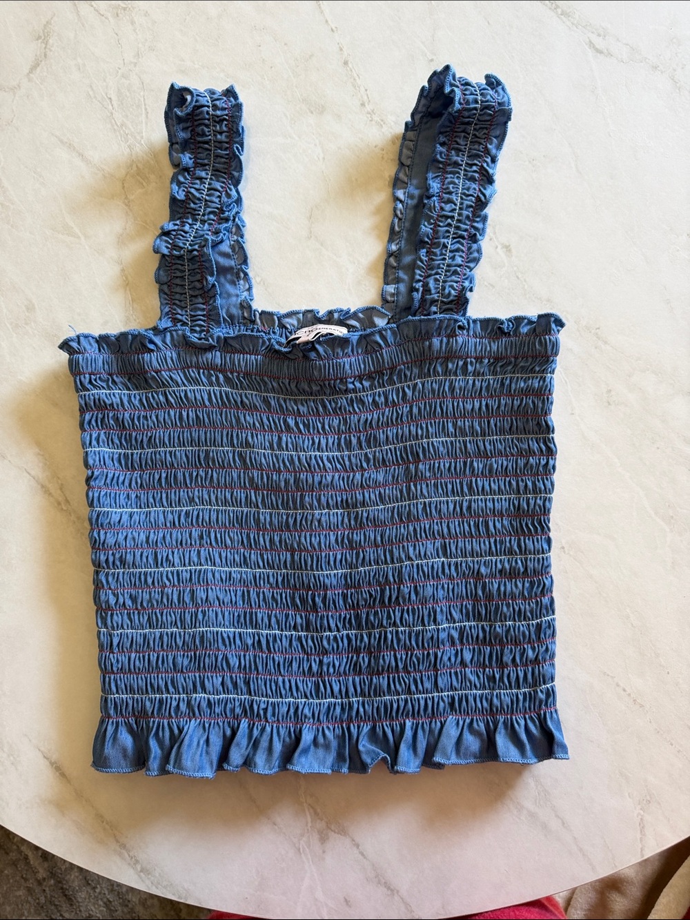 BCBGeneration Blue Smocked Ruffle Strap Tank